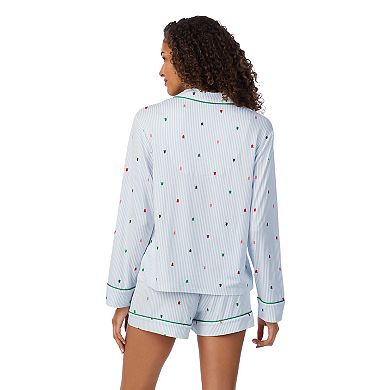 Women's Beauty Sleep Social Cozy Notch Collar Pajama Top and Pajama Shorts Sleep Set
