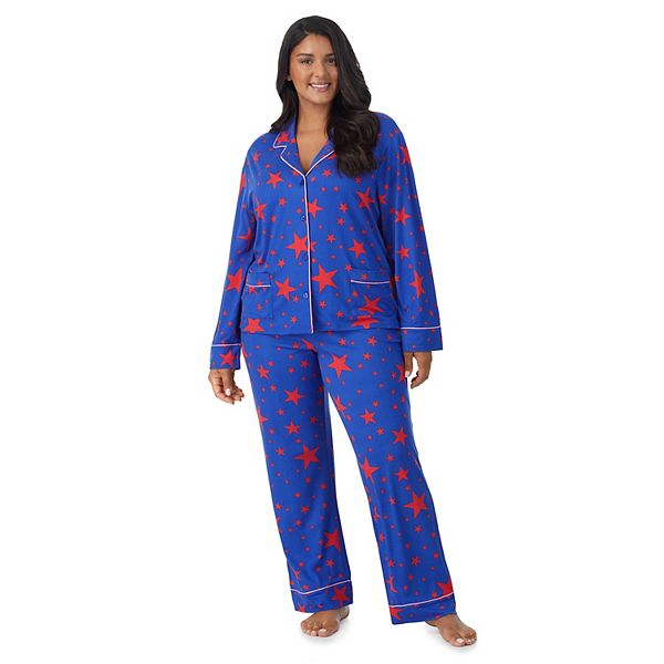 Plus Size Beauty Sleep Social Cozy Notch Collar Pajama Top and Pajama ...