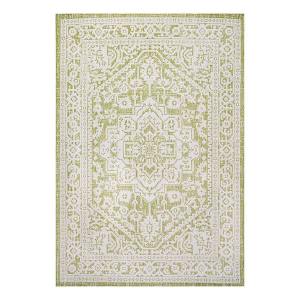 5' x 5' Sinjuri Medallion Textured Weave Indoor/Outdoor Area Rug, Green/Cream - JONATHAN Y