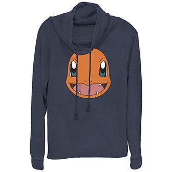 Juniors' Pokémon Charmander Big Face Cowlneck Graphic Lightweight Long Sleeve