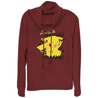 Juniors' Pokémon Pikachu Laughing Cowlneck Graphic Lightweight Long Sleeve