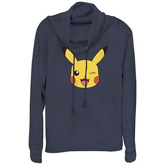 Juniors' Pokémon Pikachu Big Face Logo Cowlneck Graphic Lightweight Long Sleeve