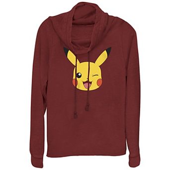 Juniors' Pokémon Pikachu Big Face Logo Cowlneck Graphic Lightweight Long Sleeve