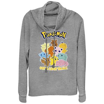 Juniors' Pokémon Gotta Catch Em All Cowlneck Graphic Lightweight Long Sleeve