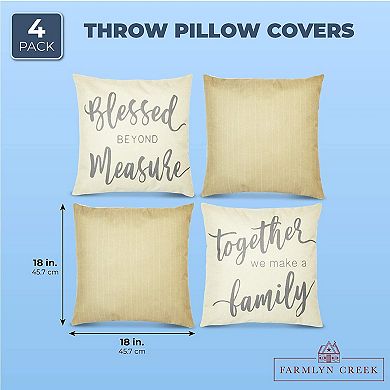 Farmhouse Throw Pillow Covers, Rustic Home Decor (18 x 18 in, 4 Pack)