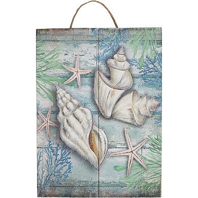 Juvale Wooden Wall Ornament - 2-Piece Small Hanging Decorations Under The Sea Seashells Design, Natural Decor Living Room, Hallway Dining Room, 8 x 5.9 x 0.9 inches