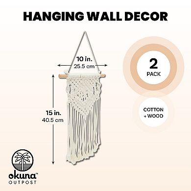 2 Pack Bohemian Macrame Wall Hanging, Bohemian Home Decor (White, 10 x 15 In)