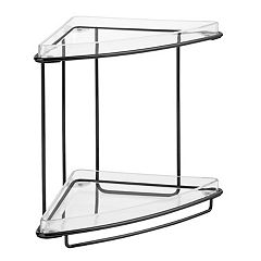 mDesign Steel/Plastic 2-Tier Freestanding Bathroom Corner Organizer Shelf,  Clear 