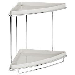 mDesign Steel/Plastic 2-Tier Freestanding Bathroom Corner Organizer Shelf,  Clear