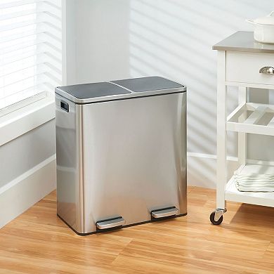 mDesign Metal Steel 60L Large Dual Compartment Step Trash Can