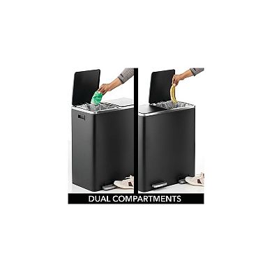 mDesign Metal Steel 60L Large Dual Compartment Step Trash Can, Graphite Gray