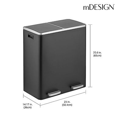 mDesign Metal Steel 60L Large Dual Compartment Step Trash Can, Graphite Gray