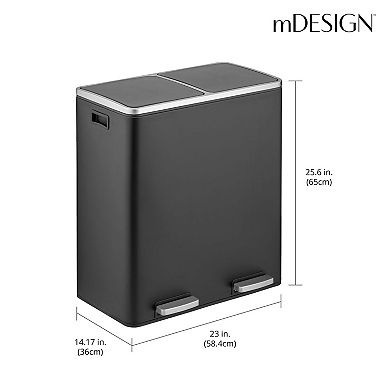 mDesign Metal Steel 60L Large Dual Compartment Step Trash Can