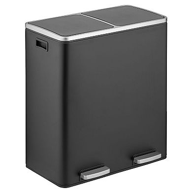 mDesign Metal Steel 60L Large Dual Compartment Step Trash Can, Graphite Gray