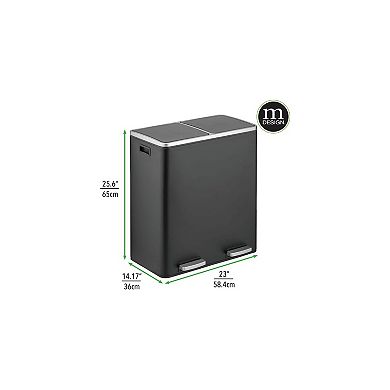 mDesign Metal Steel 60L Large Dual Compartment Step Trash Can, Graphite Gray