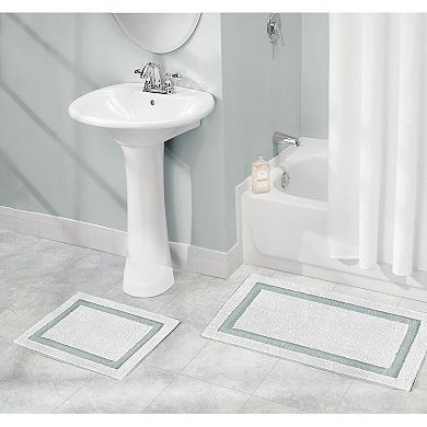 mDesign Non-Slip Microfiber Polyester Spa Mat/Rugs, Set of 3, White/Water Blue