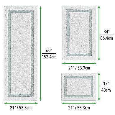 mDesign Non-Slip Microfiber Polyester Spa Mat/Rugs, Set of 3, White/Water Blue