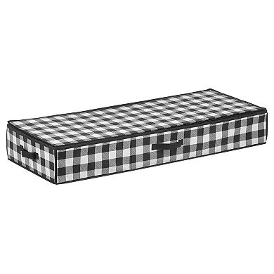 mDesign Long Gift Wrapping Organizer Bag w/ Handles, Zipper - Plaid Black/White