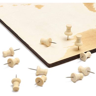 World Wood Travel Map and Push Pins (16.5 x 11.5 in, Natural Color)