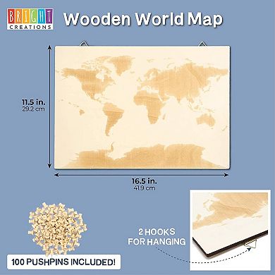 World Wood Travel Map and Push Pins (16.5 x 11.5 in, Natural Color)