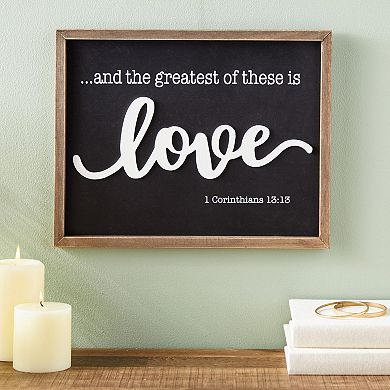 Farmhouse Style Framed Wood Religious Wall Decor for Bathroom, 1 Corinthians 13 Wall Art for Living Room (11.75 X 15 In)