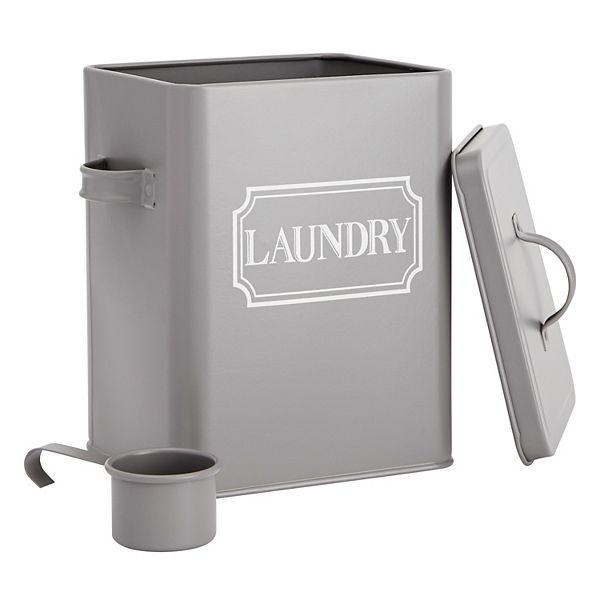 Laundry Detergent Storage Container for Pods and Powder, Grey Canister with Scoop for Wash Room