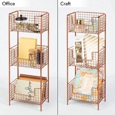 mDesign Steel Freestanding 3-Tier Storage Organizer Tower with Baskets