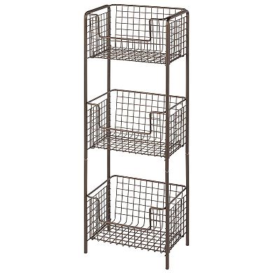 mDesign Steel Freestanding 3-Tier Storage Organizer Tower with Baskets