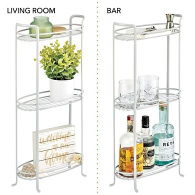 mDesign Vertical Standing Bathroom Shelving Unit Tower with 3 Baskets, White