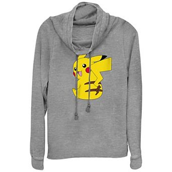 Juniors' Pokémon Cute Smiling Pikachu Cowlneck Graphic Lightweight Long Sleeve