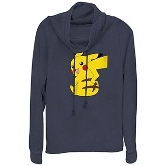 Juniors' Pokémon Cute Smiling Pikachu Cowlneck Graphic Lightweight Long Sleeve
