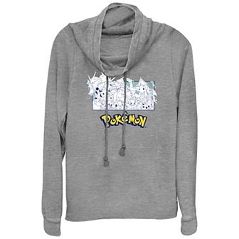 Juniors' Pokémon Monochrome Group Portrait Cowlneck Graphic Lightweight Long Sleeve