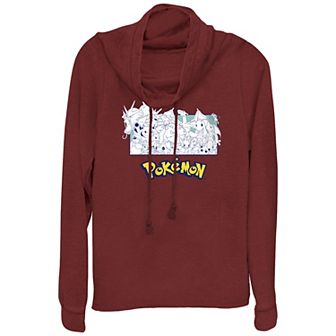 Juniors' Pokémon Monochrome Group Portrait Cowlneck Graphic Lightweight Long Sleeve
