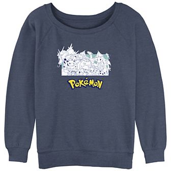 Juniors' Pokémon Monochrome Group Portrait Slouchy Terry Graphic Sweatshirt