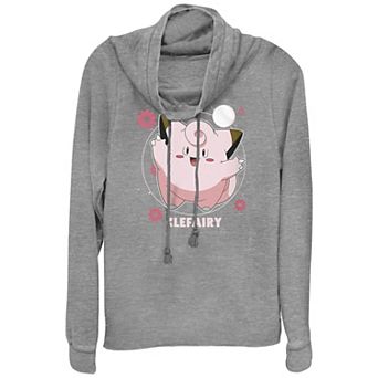 Juniors' Pokémon Cefairy Fairy Dance Pink Flowers Cowlneck Graphic Lightweight Long Sleeve