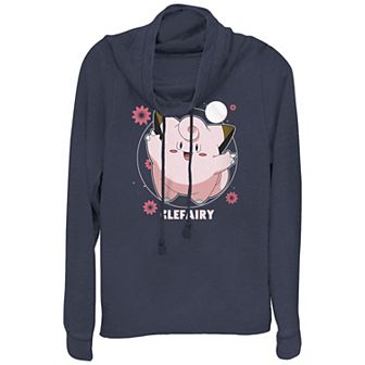 Juniors' Pokémon Cefairy Fairy Dance Pink Flowers Cowlneck Graphic Lightweight Long Sleeve