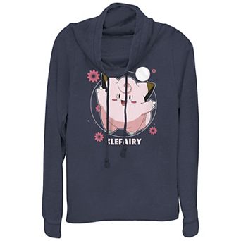 Juniors' Pokémon Cefairy Fairy Dance Pink Flowers Cowlneck Graphic Lightweight Long Sleeve