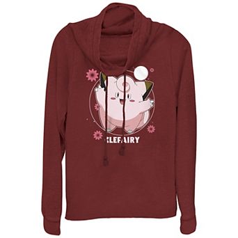 Juniors' Pokémon Cefairy Fairy Dance Pink Flowers Cowlneck Graphic Lightweight Long Sleeve