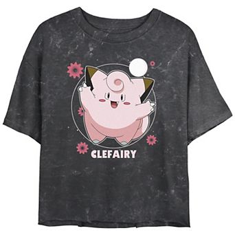 Juniors' Pokémon Clefairy Pink Flowers Graphic Tee