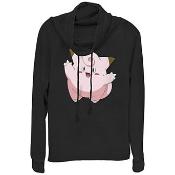 Juniors' Pokémon Happy Big Hug Clefairy Cowlneck Graphic Lightweight Long Sleeve