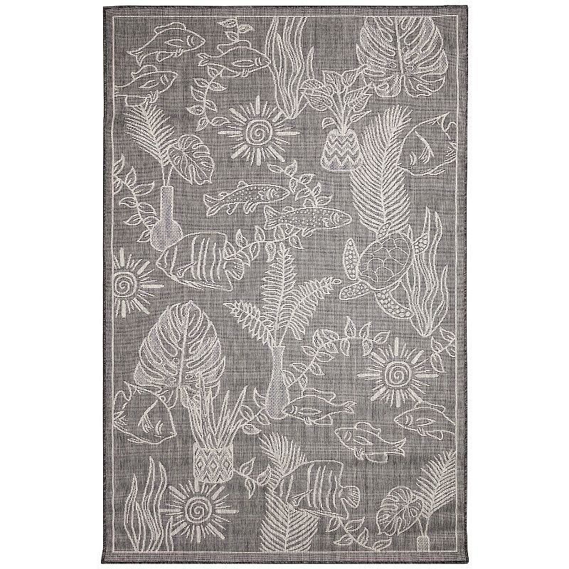 Liora Manne Carmel Collage Indoor/Outdoor Rug, Black, 6.5X9.5 Ft