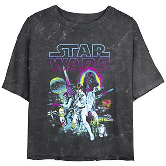 Juniors' Star Wars A New Hope Neon Group shot Tee