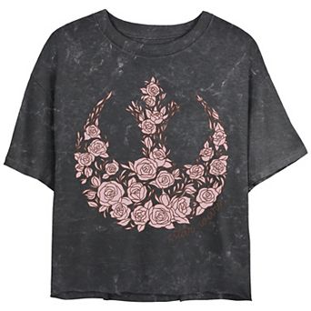 Juniors' Star Wars Rose Rebel Emblem Tee