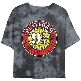 Juniors' Harry Potter Platform Nine And Three Quarters Stained Glass Cropped Graphic Tee