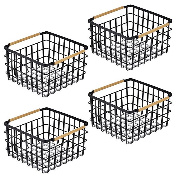 mDesign Metal Steel Wire Square Closet Storage Basket 4 Pack