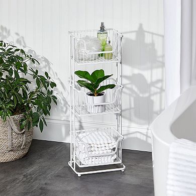 mDesign Tall Standing Bathroom Shelf Holder Rack - 3 Metal Wire Baskets