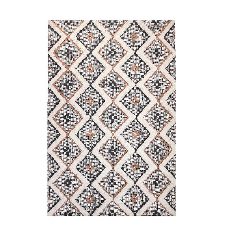 Superior Evren Hand-Tufted Cotton/Wool Textured Geometric Rust/Black Farmhouse Area Rug  2  x 4