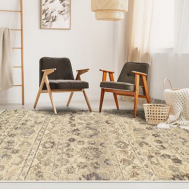 SUPERIOR Fawn Abstract Floral Indoor Area Rug