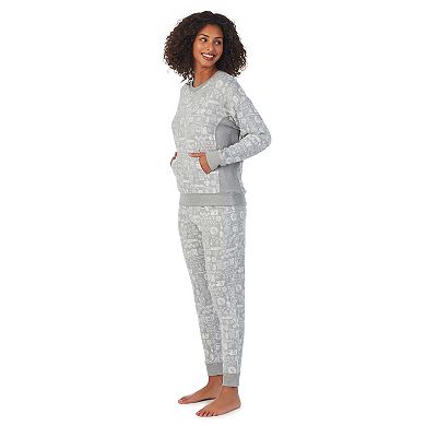Women's Cuddl Duds Sweater Knit Kangaroo Pocket Top and Banded Bottom Sleep Set
