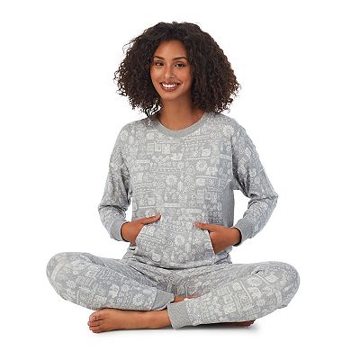 Women's Cuddl Duds Sweater Knit Kangaroo Pocket Top and Banded Bottom Sleep Set